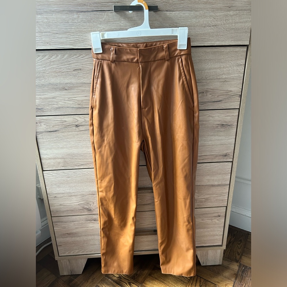 Light brown high waisted mom style leather pants